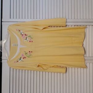 Morning Sun Butter Yellow Embroidered Women's Top Shirt, Size 2XL